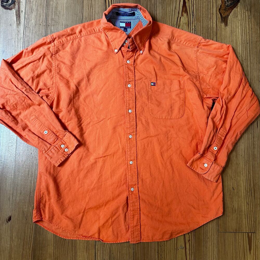 Tommy Hilfiger orange heavy cotton button up shirt SIZE XL